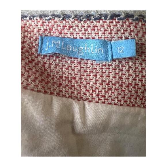 J McLaughlin Red White Stripes Textured Fabric Fringe Hem Straight Skirt Size 12 - Picture 2 of 9